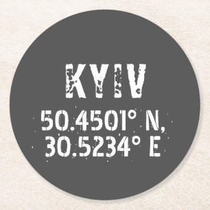Kyiv Ukraina Latitude & Longitud Distress Underlägg Papper Rund