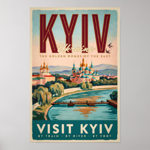 Kyiv Ukraina Siluett Illustration Resa Konst Retro Poster