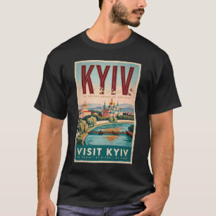 Kyiv Ukraina Siluett Illustration Resa Konst Retro T Shirt