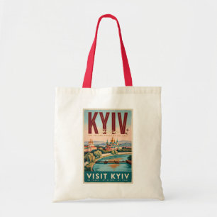 Kyiv Ukraina Siluett Illustration Resa Konst Retro Tygkasse