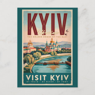 Kyiv Ukraina Siluett Illustration Resa Konst Retro Vykort