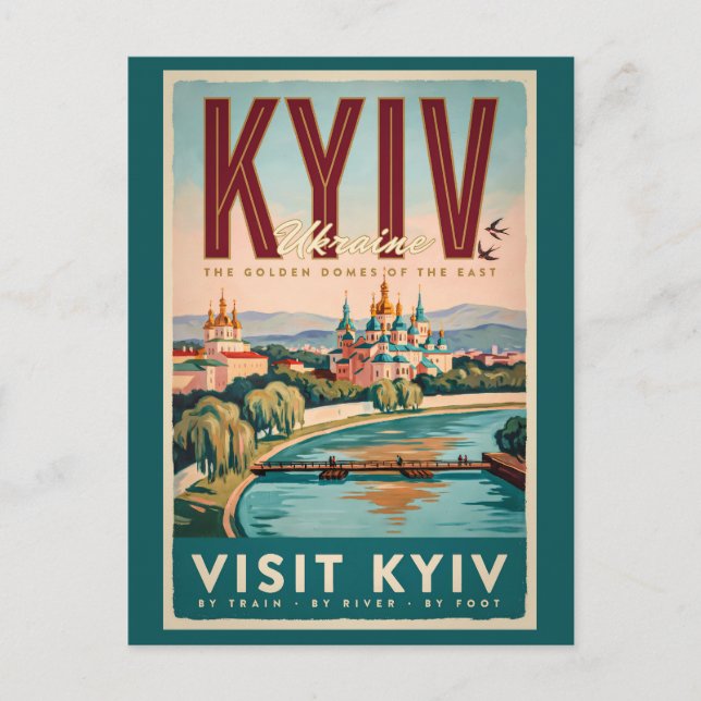 Kyiv Ukraina Siluett Illustration Resa Konst Retro Vykort (Framsida)