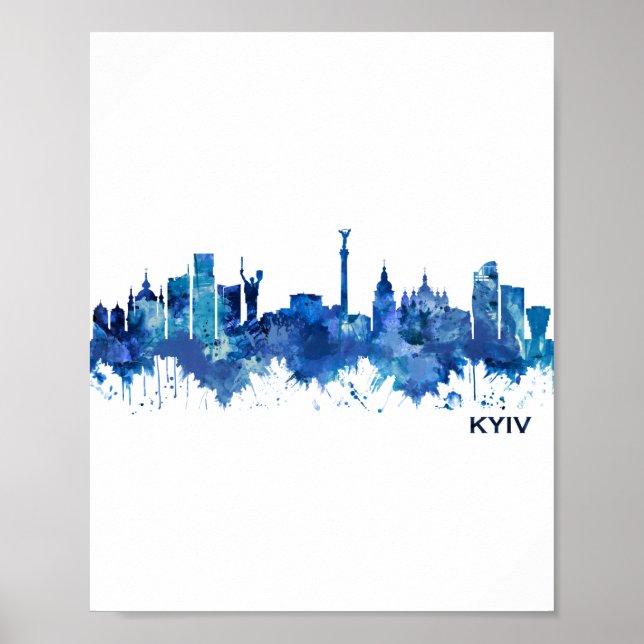 Kyiv Ukraina Skyline Blue Poster (Framsidan)
