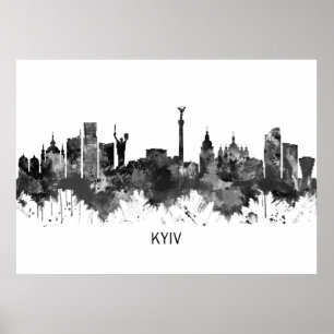 Kyiv Ukraina Skyline BW Poster