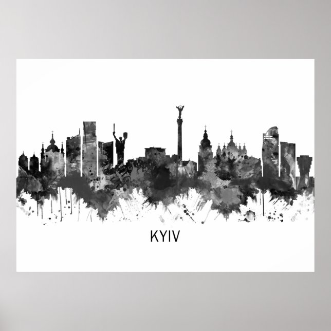 Kyiv Ukraina Skyline BW Poster (Framsidan)