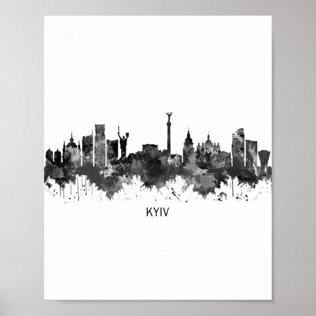 Kyiv Ukraina Skyline BW Poster (Framsidan)
