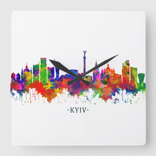 Kyiv Ukraina Skyline Fyrkantig Klocka (Framsida)