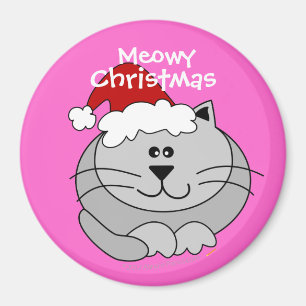 Kyl för katt för tecknad för rosa Meowy jul gul Magnet
