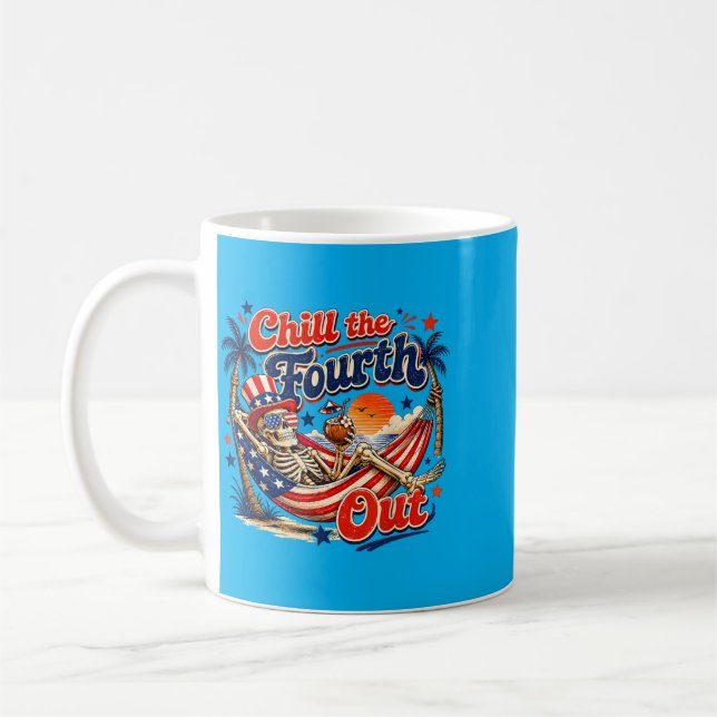 Kyla ner fjärde juli patriotiskt skelett strand kaffemugg (Vänster)