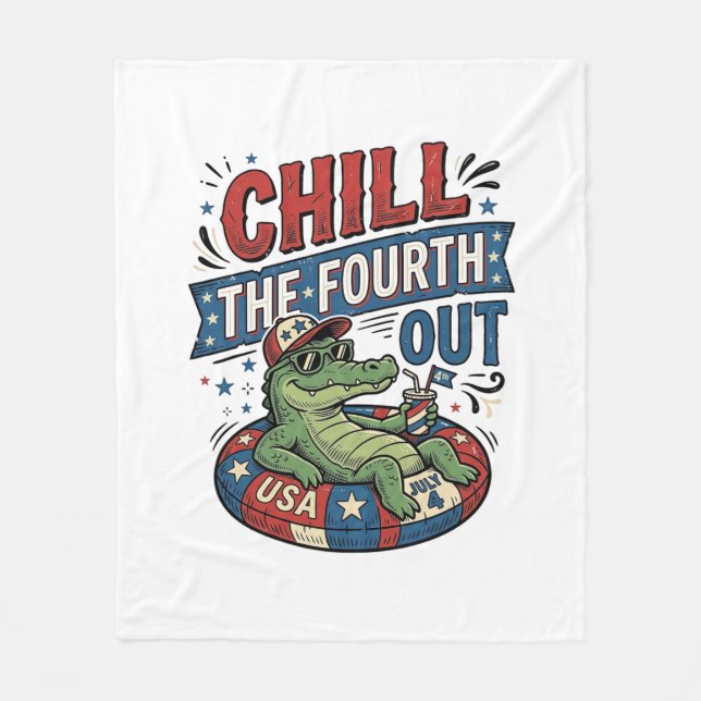 Kyla ner fjärde rolig alligator sommar t-shirt  fleecefilt (Framsidan)
