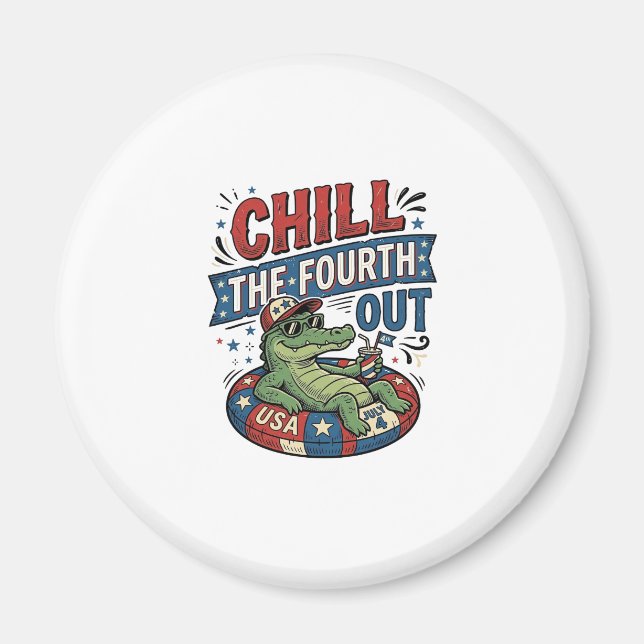 Kyla ner fjärde rolig alligator sommar t-shirt  magnet (Framsidan)