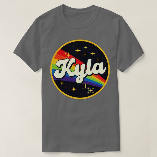 Kyla Rainbow in Space Vintage Stil T Shirt (Design framsida)