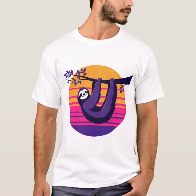 Kyla som en lutning - Retro Sunset Sloth T-Shirt (Framsida)