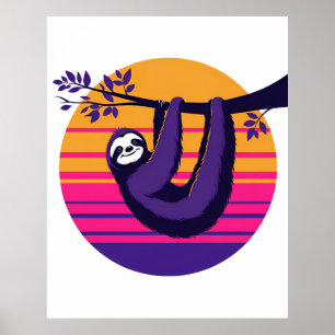 Kyla som en slot - Retro Sunset Sloth Poster