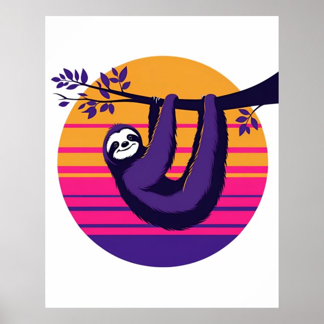 Kyla som en slot - Retro Sunset Sloth Poster (Framsidan)