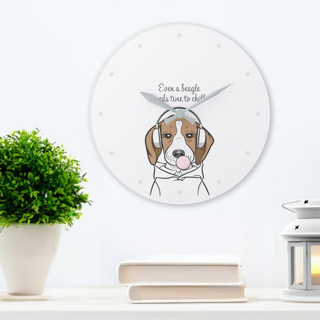 Kylbeagle med Rolig hund Bubblegum Cute Stor Klocka (Skapare uppladdad)