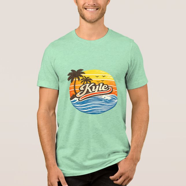 Kyle Retro Sunset Name Design T Shirt (Framsida)