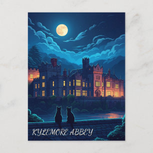 Kylemore Abbey Ireland cat at Night Vykort