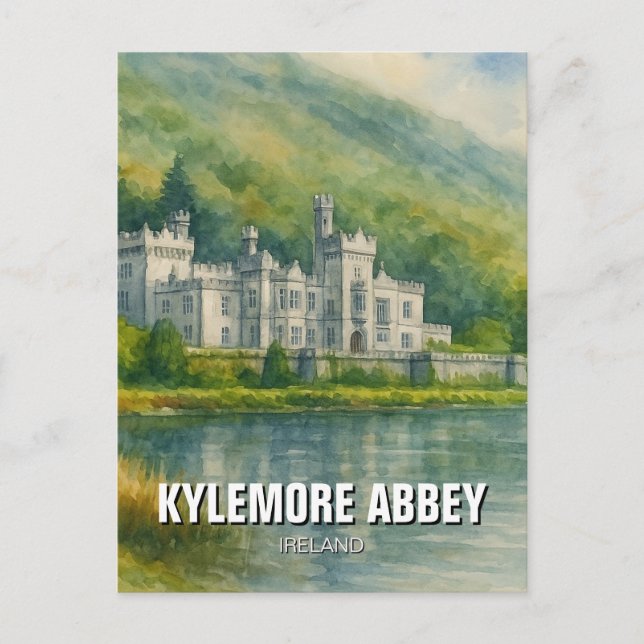 Kylemore Abbey Ireland Watercolor Vykort (Framsida)
