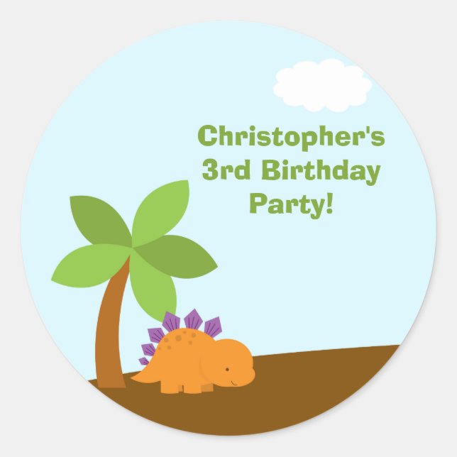 Kylfärgade dinosaurier-födelsedagsfest-klistermärk runt klistermärke (Framsida)