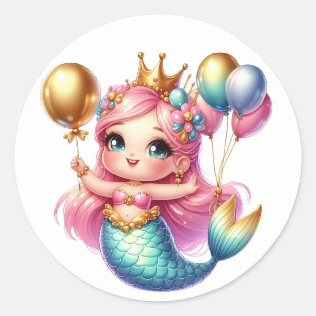 Kylfärgade Sjöjungfruar Runt Klistermärke (Framsida)