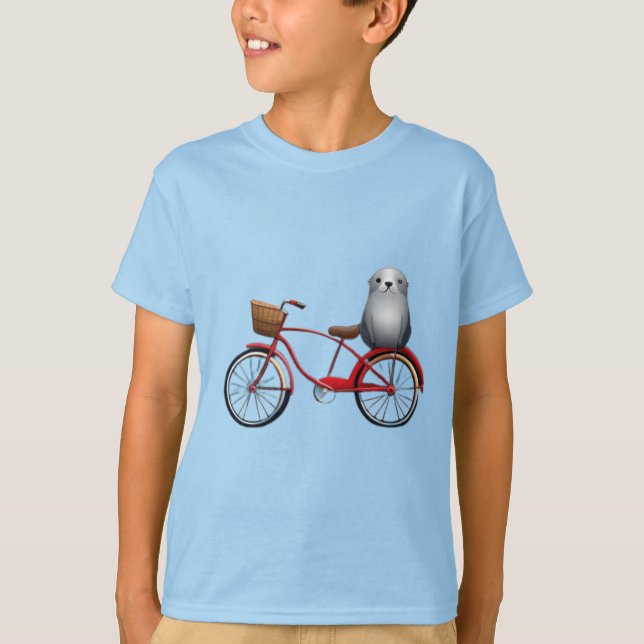 Kylförsegling av liten tecknad på en cykel t shirt (Framsida)