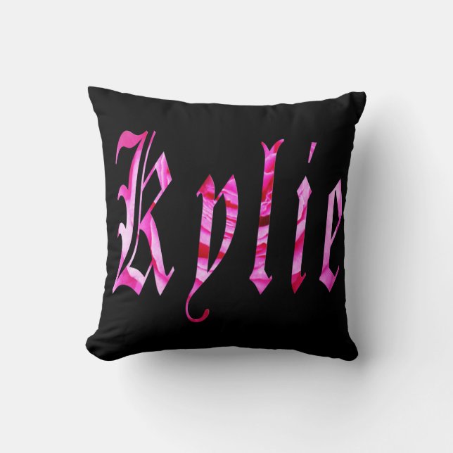 Kylie, Namn, Logotyp, Black Throw Cushion. Kudde (Framsida)