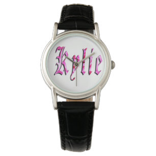 Kylie, Namn, Logotyp, Dam Black Leather Watch. Armbandsur