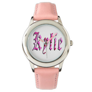 Kylie, Namn, Logotyp, Girls Rosa Leather Watch Armbandsur