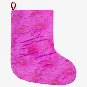 Kylie Namn Logotyp på Rosa Gerber Flowers Stor Julstrumpa