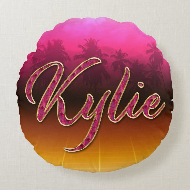 Kylie Vorname Name golden pink Kissen Rund Kudde (Framsidan)