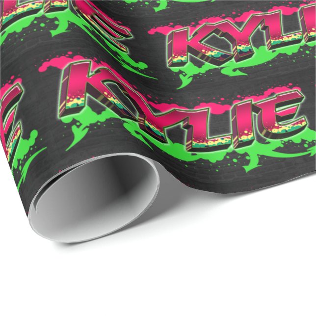 Kylie Vorname Name Graffiti red green Presentpapper (Rullad Hörn)