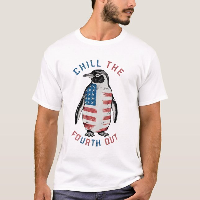 Kyll den fjärde lustigande Penguin USA flagga T Shirt (Framsida)