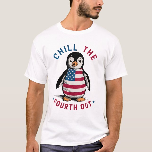 Kyll den fjärde lustigande Penguin USA flagga T Shirt (Framsida)