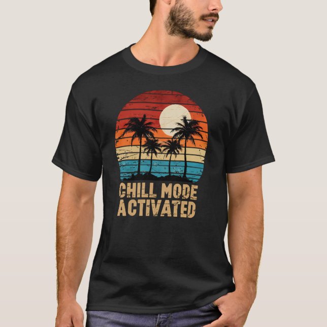 Kylläge Aktiverat Retro Sunset Handflatan Träd T Shirt (Framsida)