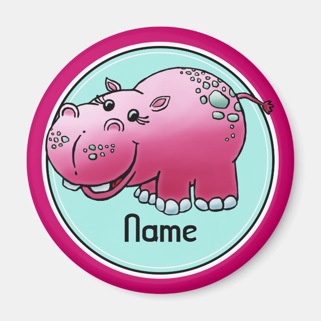 Kylmagnet, Namn-mallen, Cute Hippo Magnet (Framsidan)