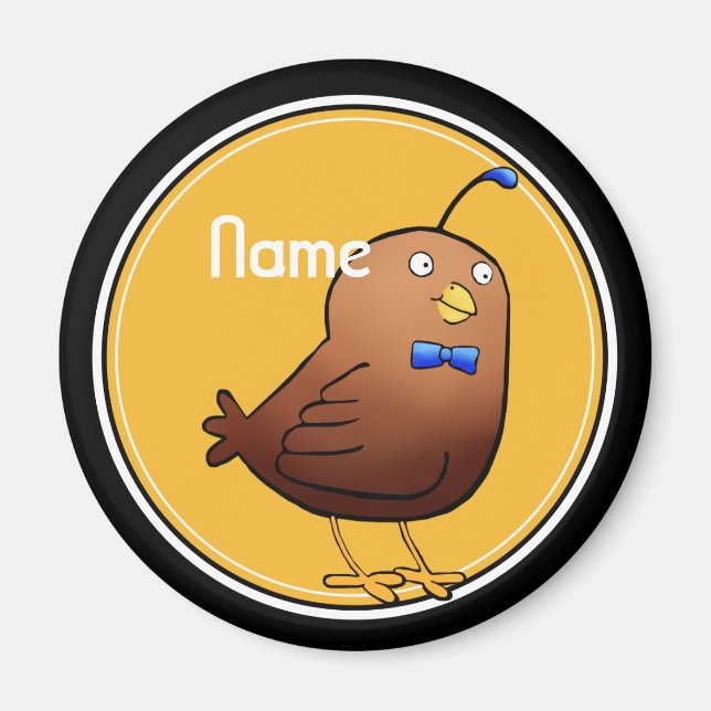 Kylmagnet, Namn-mallen, Cute Quail Magnet (Framsidan)
