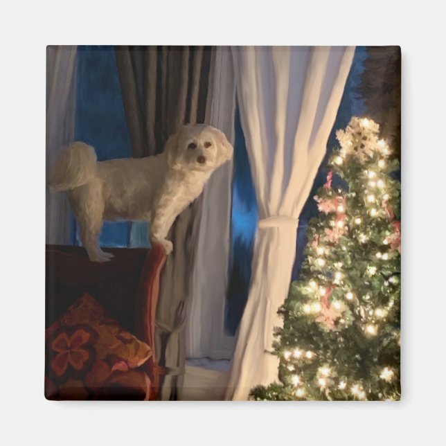 Kylmagnet väntar på Santa Tass Magnet (Framsidan)