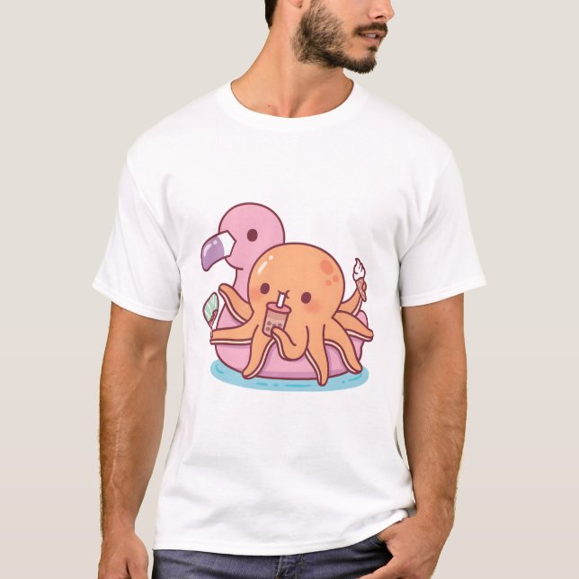 Kylning av bläckfisk vid Rosa Flamingo Flyter T Shirt (Framsida)