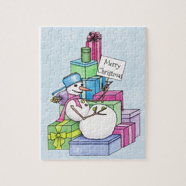 Kylning i snögubbe på presenter pussel (Vertikal)