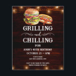 Kylning och grillning 40:e födelsedagen Inbjudan<br><div class="desc">Grillning och nedkylning av födelsedagsinbjudningar. Enkel att anpassa. All text är justerbar och lätt att ändra för dina egna behov i party. String ljus rustik bakgrund inslag. Roligt Chalkboard snurrar och blommar. Bilder av vattenfärghamburger och hotdog-bilder. Inbjudan till honom. Pub eller bakgårdens BQ-födelsedagsdesign. Ändra bara texten i alla åldrar.</div>