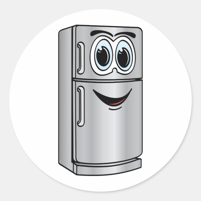 Kylskåp av rostfritt stål Tecknad Runt Klistermärke (Framsida)