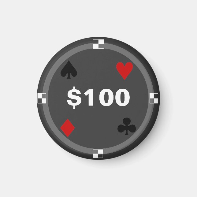 Kylskåp Poker-MÄRKRE som spelar Chip - $100 Magnet (Framsidan)