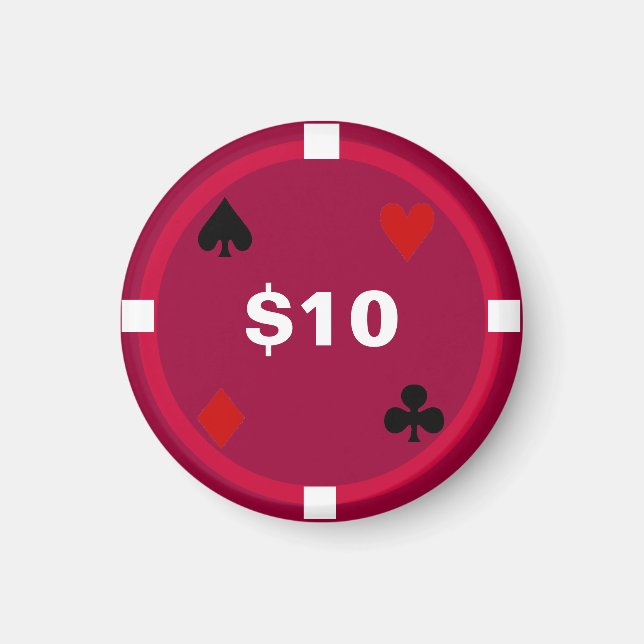 Kylskåp Poker-MÄRKRE som spelar Chip - $10 Magnet (Framsidan)