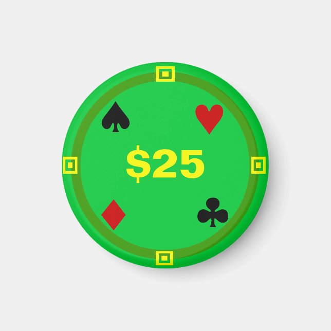 Kylskåp Poker-MÄRKRE som spelar Chip - $25 Magnet (Framsidan)