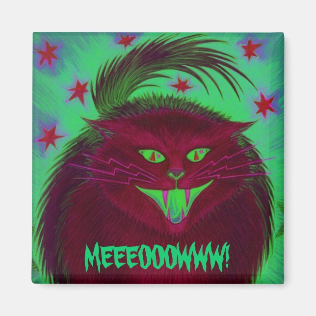 Kylskåpa, röd, MEEEOOOWWW! Magnet (Framsidan)