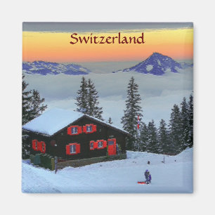 Kylskåpmagnet snöig Schweitz på solnedgången Magnet