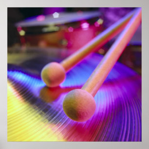 Kymbal och Round Tip Drum Sticks Poster