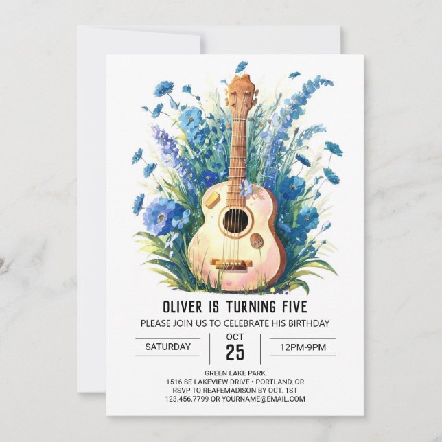 Kymnikguitar Boy Birthday Inbjudningar (Framsida)