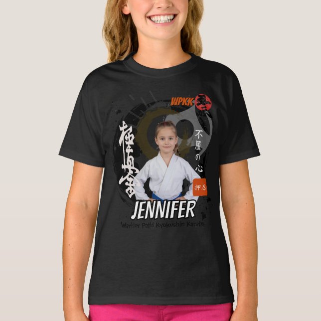 Kyokushin Girl Black Belt Personalized Team  T Shirt (Framsida)